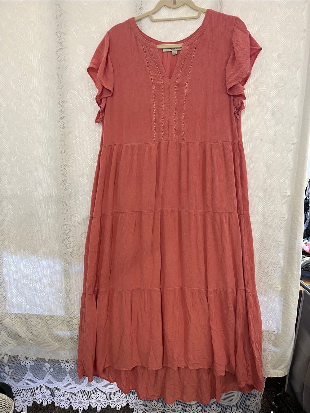 Loft lined Tiered Maxi Dress L